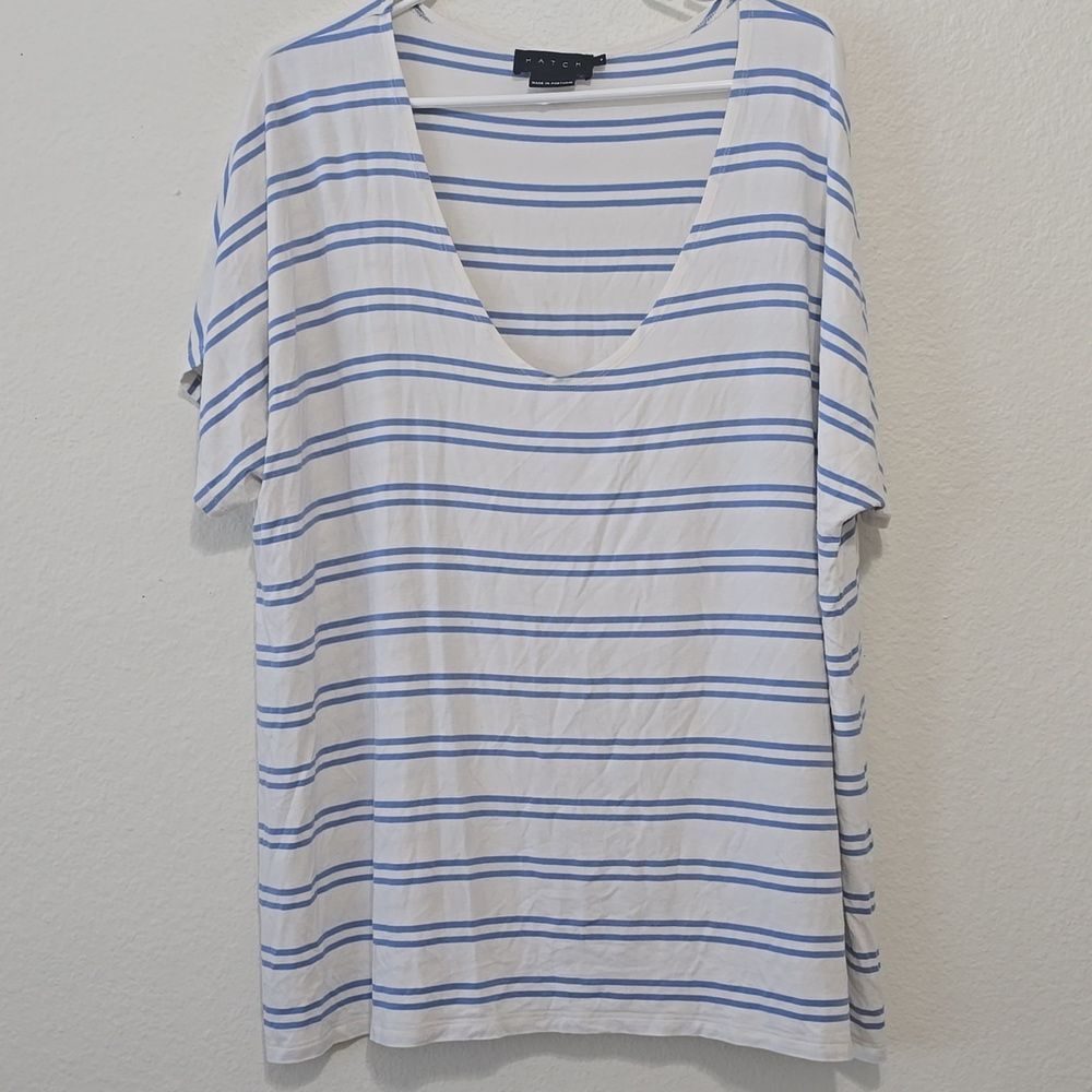 Hatch Women's Maternity Blue Cream Striped Short‎ Sleeve tee Size 4 (XL)